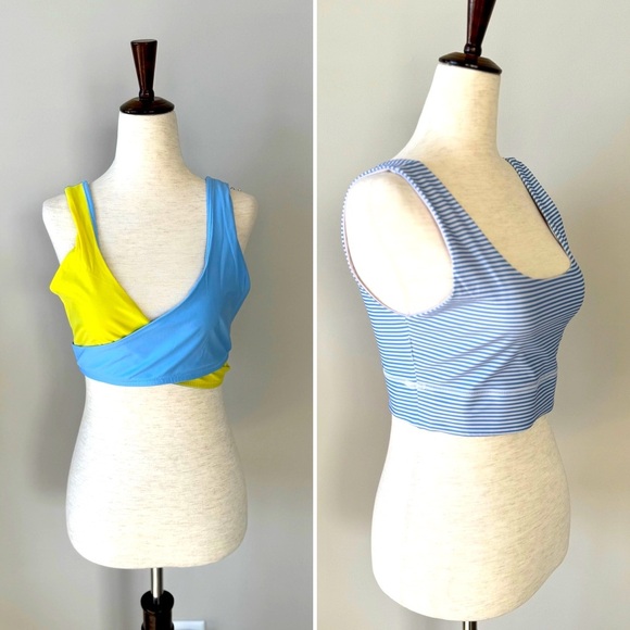 Fabletics Sports Bra Bundle - Blue and Yellow Cross and Reversible Scoop Neck - Picture 1 of 12